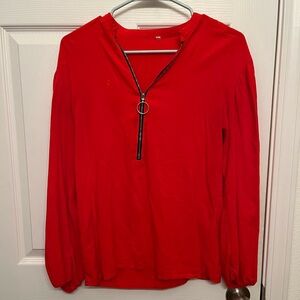 Women’s Red Long Sleeve Blouse with Zipper Detail